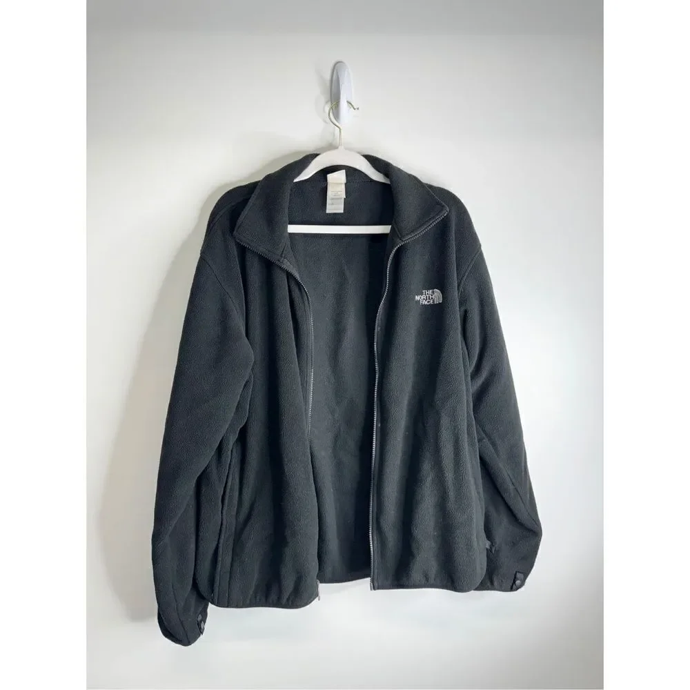 The North Face Jacket Mens Large‎ Black Full Zip Fleece Logo Front Pcokets